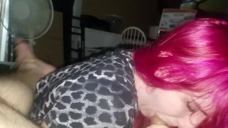 Pink haired PAWG sucks monster cock!