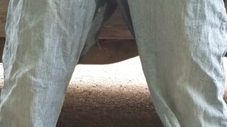 Pissing through the fly of my pants like a man 