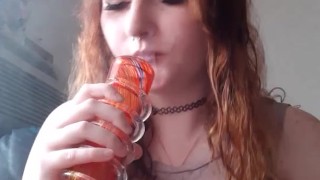 Sexy redhead smoking