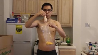 Topless Chinese Guy Teaching How to Bake Chicken The Easy Way
