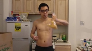 Topless Chinese Guy Teaching How to Bake Chicken The Easy Way