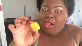 EBONY BBW SLURPS ON FROZEN TREAT | with sound