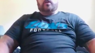 Strongman coach cums handsfree at contest house