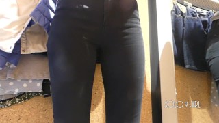 Innocent girl public masturbation in a dressing room to a real orgasm