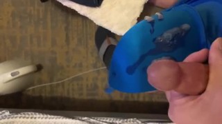 Big load on her sexy blue bra