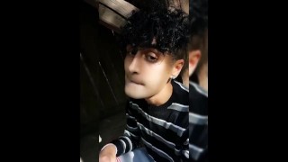 Boy plays with used condom and cum for request from straight friend