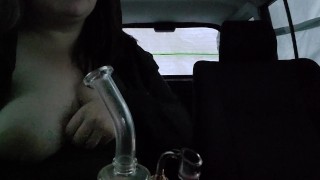 Tits out while smoking a dab