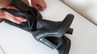 Cum on high leather boots