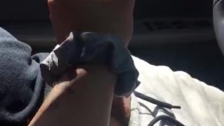 Wife gives Husband handjob in CAR