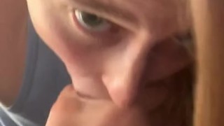 Pretty young babe blows giant cock to perfection
