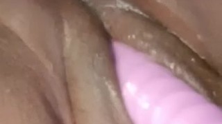 Juicy Ebony Pussy Squirts from toy