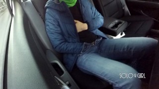 Masturbation innocent girl got on a in Uber, public play with pussy