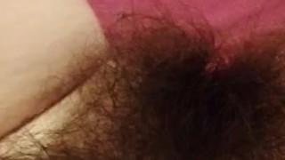 Self Spanking a VERY HAIRY Pink Pussy Barehand Bush Slaps