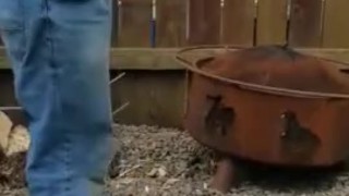 Side view pissing through backwoodsmechanic pants. Then cum