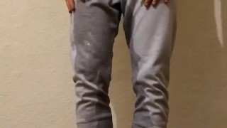 Guy Pissing White Sweat Pants