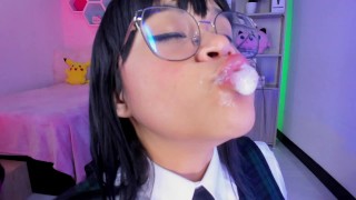 Lila Jordan plays with frothy saliva