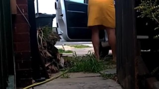 Towel dropped on drive in daylight 