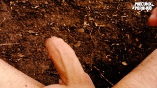 Huge precum drop with thick messy cumshot in the forest