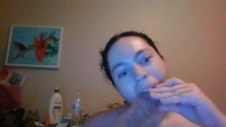 CreamyPussySlut fucks huge clear dildo
