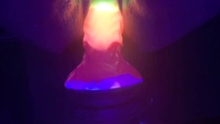 Fat pussy swallows big knot dragon dick