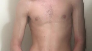 19 year old college guy Jesse Gold jerks off in the shower