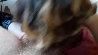 Amateur babe sucks and swallows.