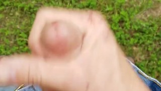 Peeing and jerking off outside moaning at end