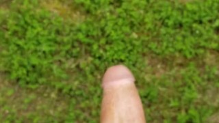 Peeing and jerking off outside moaning at end
