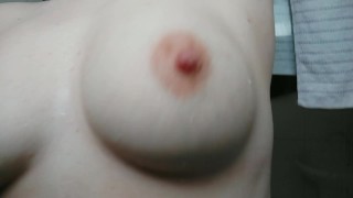 (HD) Teasing and bouncing my natural boob. Close-up.