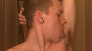 19 year old college guy Jesse Gold licks armpits and jerks off