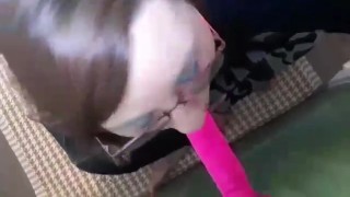 Practicing my dick sucking skills on a pink dildo
