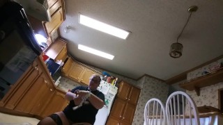 Chubby Girl Sucks in the Kitchen Cuffed