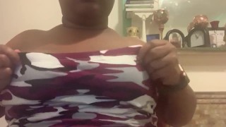 Amateur teen plays with her boobs in dining room 