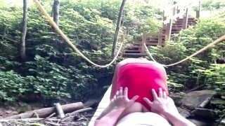 Pegging Amateur- Risky Public Pegging SWITCH BJ & Rough Doggy style PASSIONATE FUCK! CUM on Big ASS