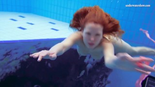 Katka Matrosova swimming naked alone in the pool