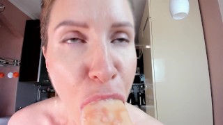 Milf Sucks A Big Dildo And Cums