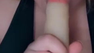 Practice blowjob with dildo