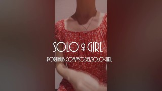 Innocent girl in a red dress public masturbation in a dressing room store