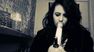 smoking a bong (black & white)