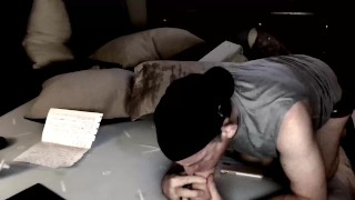 Simulated oral deepthroating on Jeff Stryker dildo