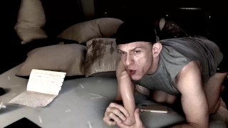 Simulated oral deepthroating on Jeff Stryker dildo