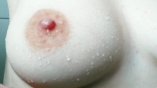 (HD) Squeezing then bouncing my natural white tits with hard pink nipples