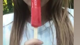 Deep throating a popsicle