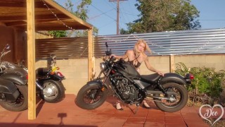 Sexy Blonde Washes Motorcycle and Cums on Her Fingers!