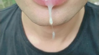 Two times cum spitting by random guys - huge thick loads leaking