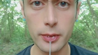 Two times cum spitting by random guys - huge thick loads leaking