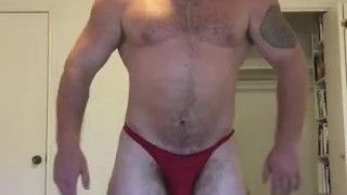 Bodybuilder Flexing in Revealing Posing Trunks OnlyfansBeefBeast