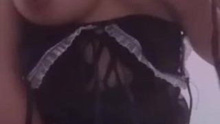 Sexy asian teen in lingerie teasing hairy pussy for daddy