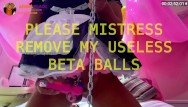 Sissy shoots her weak  load to castration fantasy by cruel girls angel scarlett black