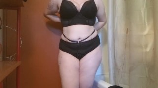 Goth confidently strips in sexy underwear set